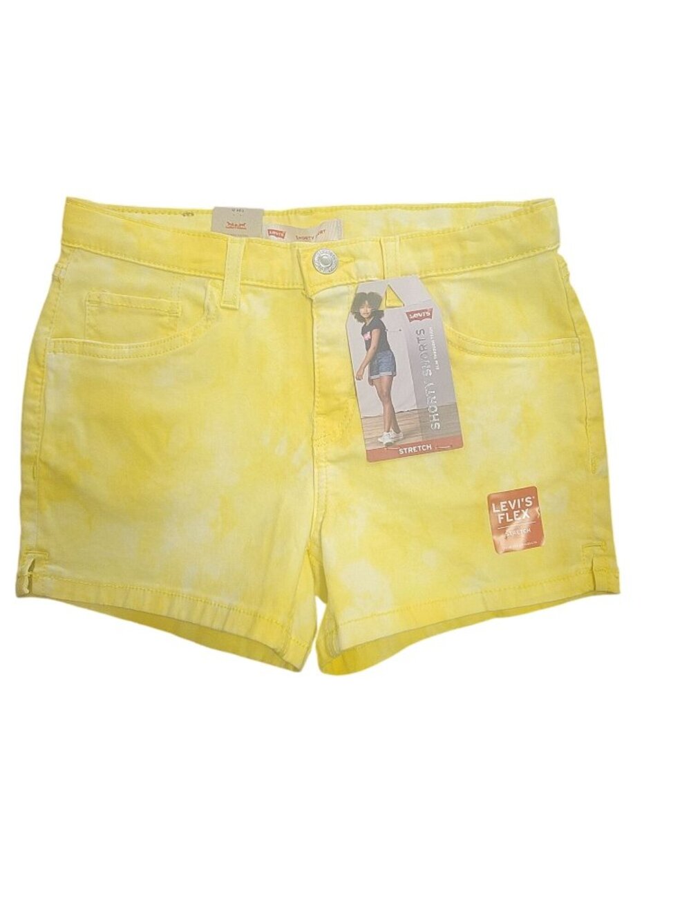 Levis Girls Yellow Tie-Dye Stretch Shorty Shorts Size 12 Regular Levis Flex Fabr